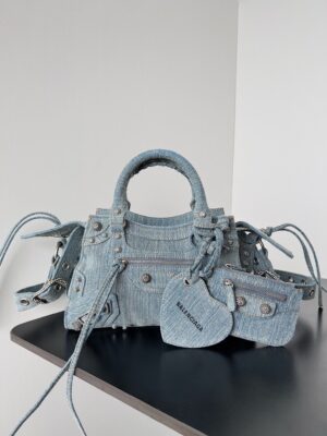 Balenciaga Neo Cagole Motorcycle Bag – Washed Denim & Lambskin