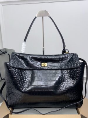 Balenciaga Rodeo Bag – Large 40cm, Croc-Embossed Leather with Gold Hardware