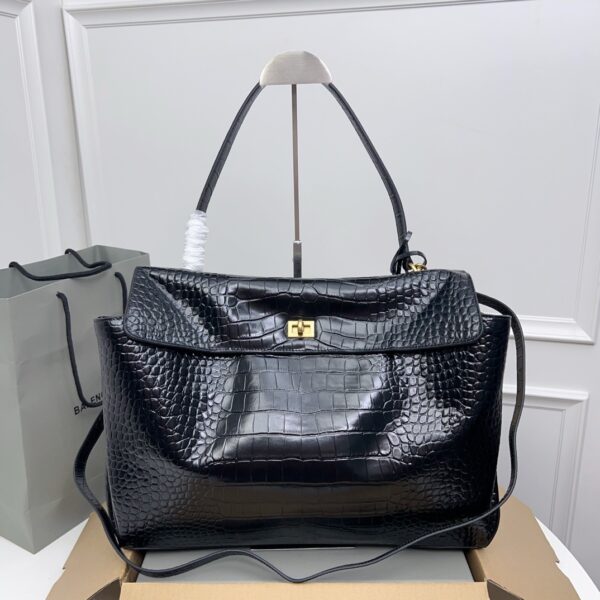Balenciaga Rodeo Bag – Large 40cm, Croc-Embossed Leather with Gold Hardware