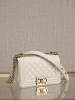 Chanel Le Boy Small Flap Bag – White Caviar Calfskin with Light Gold Hardware