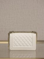 Chanel Le Boy Small Flap Bag – White Caviar Calfskin with Light Gold Hardware