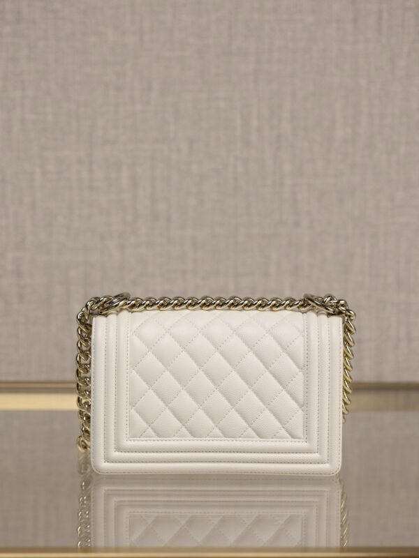 Chanel Le Boy Small Flap Bag – White Caviar Calfskin with Light Gold Hardware