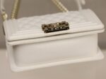 Chanel Le Boy Small Flap Bag – White Caviar Calfskin with Light Gold Hardware