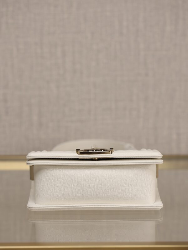 Chanel Le Boy Small Flap Bag – White Caviar Calfskin with Light Gold Hardware