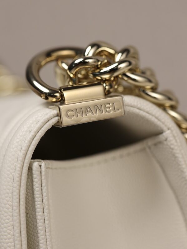 Chanel Le Boy Small Flap Bag – White Caviar Calfskin with Light Gold Hardware