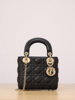 Lady Dior Mini – Black Lambskin with Light Gold Hardware