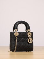 Lady Dior Mini – Black Lambskin with Light Gold Hardware