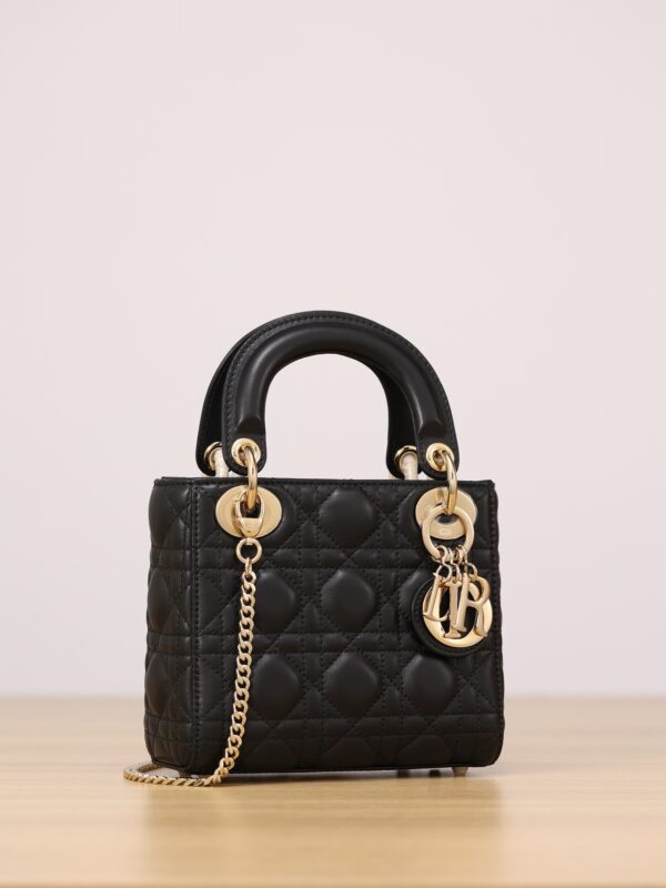 Lady Dior Mini – Black Lambskin with Light Gold Hardware