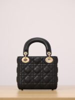 Lady Dior Mini – Black Lambskin with Light Gold Hardware