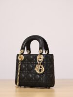 Lady Dior Mini – Black Lambskin with Light Gold Hardware