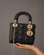 Lady Dior Mini – Black Lambskin with Light Gold Hardware
