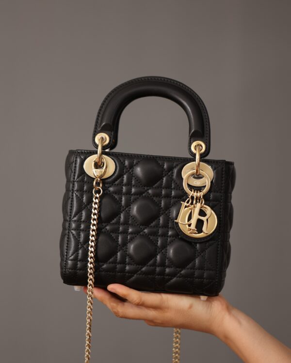 Lady Dior Mini – Black Lambskin with Light Gold Hardware