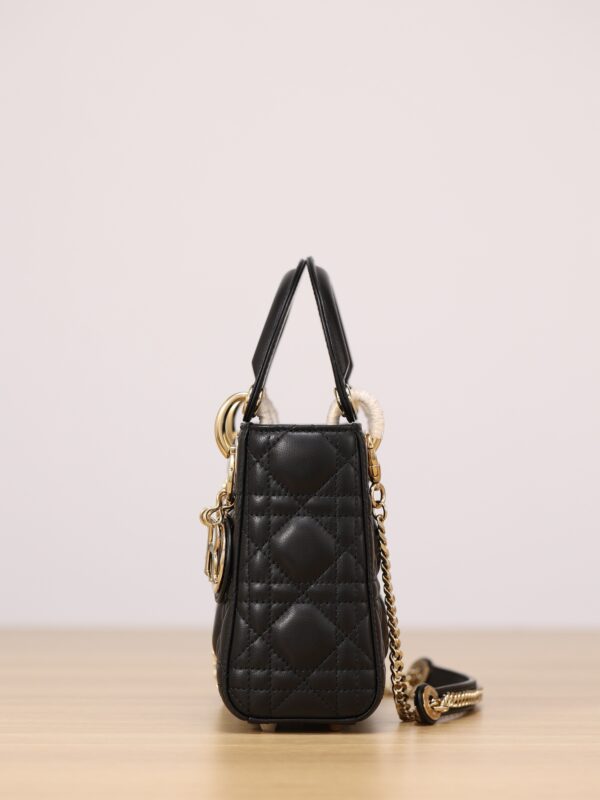 Lady Dior Mini – Black Lambskin with Light Gold Hardware
