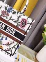 Dior Top-tier Imported Original Embroidery Shopping Bag – New White Iris Medium Size