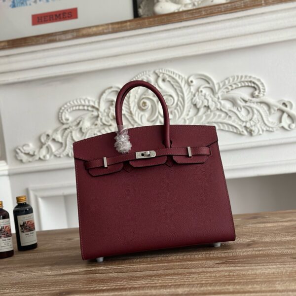 Hermès Epsom Leather Handbag – 25cm (Burgundy, Silver Hardware)