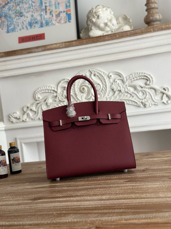 Hermès Epsom Leather Handbag – 25cm (Burgundy, Silver Hardware)