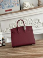 Hermès Epsom Leather Handbag – 25cm (Burgundy, Silver Hardware)