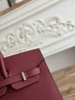 Hermès Epsom Leather Handbag – 25cm (Burgundy, Silver Hardware)