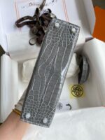 Hermès Kelly II 19cm – Shiny Alligator Leather in Glacier Grey with Silver Hardware