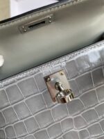 Hermès Kelly II 19cm – Shiny Alligator Leather in Glacier Grey with Silver Hardware