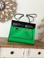 Hermès Herbag 31cm – Bamboo Green with Black Flap | Silver Hardware (Exposed Stitching)