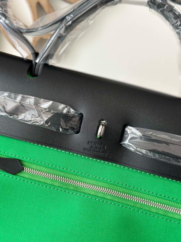 Hermès Herbag 31cm – Bamboo Green with Black Flap | Silver Hardware (Exposed Stitching)