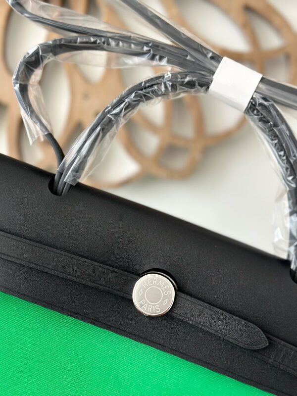 Hermès Herbag 31cm – Bamboo Green with Black Flap | Silver Hardware (Exposed Stitching)