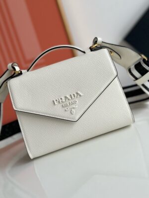 PRADA 1BD317 Monochrome Saffiano Leather Crossbody Bag
