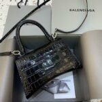 Balenciaga Hourglass Bag – Croc-Embossed Black with Silver Hardware