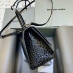 Balenciaga Hourglass Bag – Croc-Embossed Black with Silver Hardware
