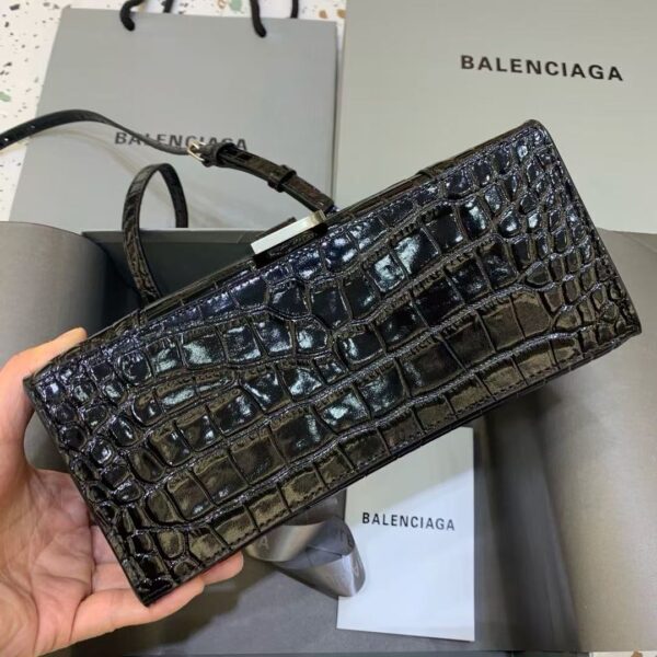 Balenciaga Hourglass Bag – Croc-Embossed Black with Silver Hardware