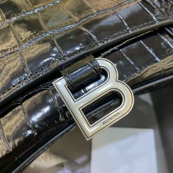 Balenciaga Hourglass Bag – Croc-Embossed Black with Silver Hardware