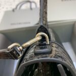 Balenciaga Hourglass Bag – Croc-Embossed Black with Silver Hardware