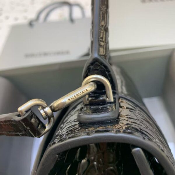 Balenciaga Hourglass Bag – Croc-Embossed Black with Silver Hardware