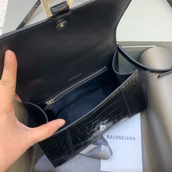 Balenciaga Hourglass Bag – Croc-Embossed Black with Silver Hardware