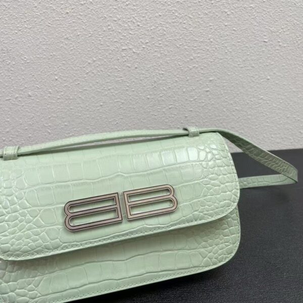 Balenciaga Gossip Croc-Embossed Top Handle Bag – Structured Baguette Style