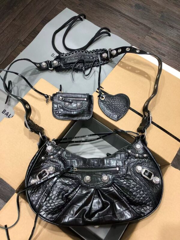 Balenciaga Le Cagole Rhinestone Croc-Embossed Shoulder Bag – VIP Edition