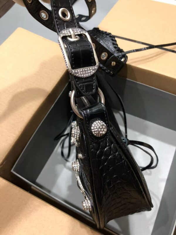 Balenciaga Le Cagole Rhinestone Croc-Embossed Shoulder Bag – VIP Edition
